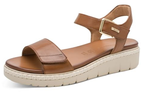 Tamaris Damen Keilsandalen, Frauen Sandalen,Wechselfußbett,Comfort Lining,qualitaet,robust,stabil,trage-Komfort,Trend,Cognac Leather,38 EU