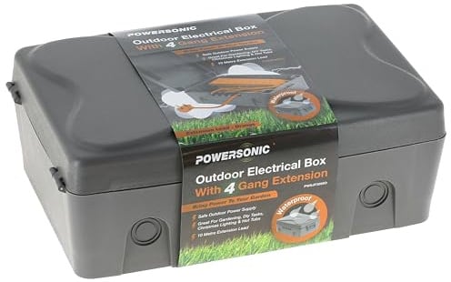 Powersonic Weatherproof Outdoor Electric Box 4 Gang 10 Metre Orange Extension Lead IP65