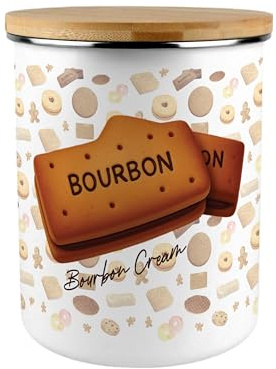 Purely Home Novelty Biscuit Tin Storage Canister - Extra Large Enamel Kitchen Storage Cookie Jar Gift - Bourbon Creams Design