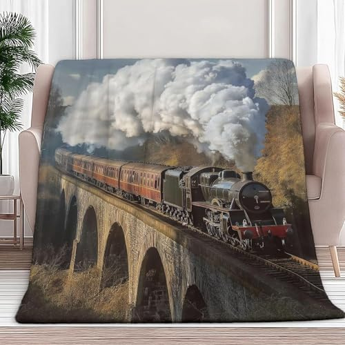 Tizhweqo Kuscheldecke Flauschig 100x150 cm Zug Flanell Fleecedecke 3D Oldtimer-Zug Wohndecke 150x100 cm Weich Wohndecken Kuscheldecken Sofadecke Couch Blanket Warme Decke 1774p