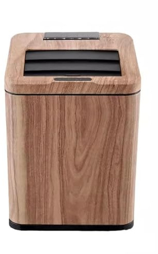 Générique Poubelle à Capteur Automatique, Design en Grain De Bois Rétro Chinois, Couvercle à Capteur De Coup De Pied, Baril en Métal Anti-Empreintes Digitales (Original Wood Color 12L)
