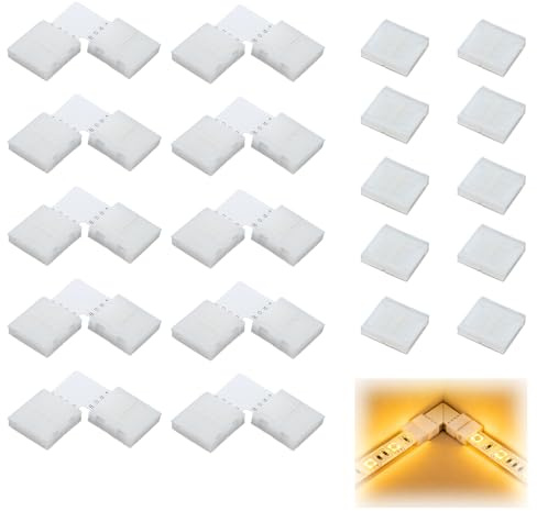 20 Stück 4polig 10mm RGB LED Streifen Verbinder Set 10 Lückenlosen Streifenverbinder 10 LED Streifen Eckverbinder, Lötfreier Strip Verbinder für 4 Pin 10mm RGB SMD 5050