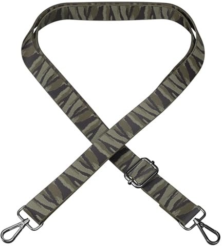 EAZY CASE - Verstellbarer Taschengurt, Ersatz Gurt für Handtaschen, Schulterriemen für Umhängetaschen, dünner Riemen für Taschen und Tragetaschen, DIY Taschenband, Camouflage - Grün Metall Silber