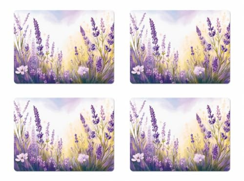 Blumiges Platzset mit Korkunterseite – 40 x 30 cm, 4X Lavendel-Wiese | langlebende Alternative zu Tischdecken – Schützt den Esstisch vor Kratzern – Pflegeleichter Eyecatcher – Seaside No.64