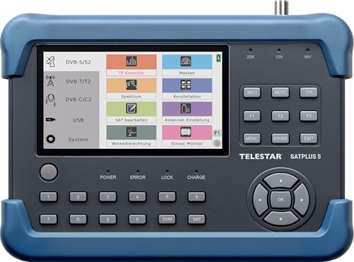 TELESTAR SATPLUS 5 – Misuratore SAT con immagine TV in diretta | Per DVB-S/DVB-S2/DVB-C/DVB-T2, Unicable, schermo da 5