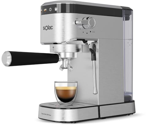 Solac – Cafetera espresso Taste Slim D20 Inox | 20 bares | Depósito 1L | 4 funciones | Cantidad café programable | Calentamiento rápido | Diseño Barista | Controles táctiles | Inox