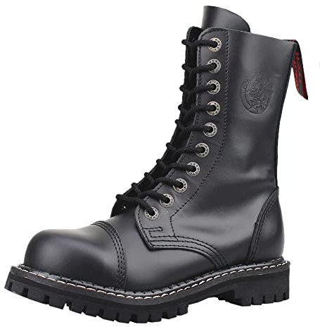 Angry Itch - 10-Fori Nero Vera Pelle Anfibi Allacciati Militari Unisex - Taglie 36-48 - Made in EU!, EU-Größe:EU-46