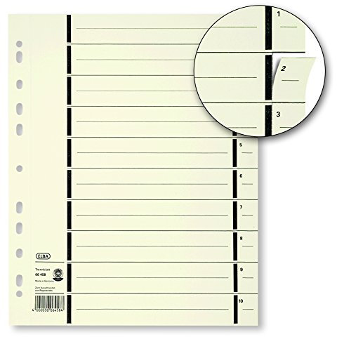 Elba 400004685 Trennblätter mit Perforation, DIN A4 Überbreite aus Kraftkarton, 200 g/qm, 1-10 Regist-er Taben, 1.000 Blatt chamois