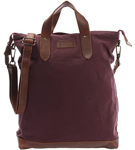 LECONI Shopper Leder + Canvas Vintage-Look Umhängetasche für Damen Henkeltasche große Beuteltasche DIN A4 Damentasche Handtasche 39x45x10cm bordeaux LE0037-C