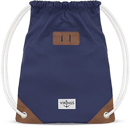 VIKINGS NEUES MODEL Gym Bag Sack Turnbeutel Baumwolle Canvas Tasche Sport Frauen Männer Kinder, Farbe:Blau