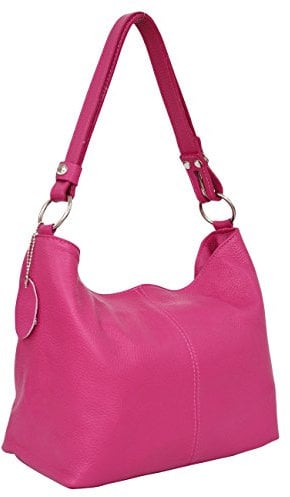 AMBRA Moda Damen Leder Handtasche Schultertasche Umhängetasche Hobo bag GL005 (Pink)