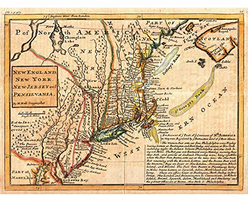 Wee Blue Coo Map Antique Moll New York England Pennsylvania Postal Art Large Art Print Poster Wall Decor 18x24 inch