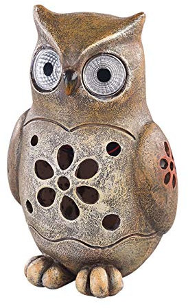 Chouette décorative 16 cm avec yeux lumineux à LED et module solaire [Lunartec]