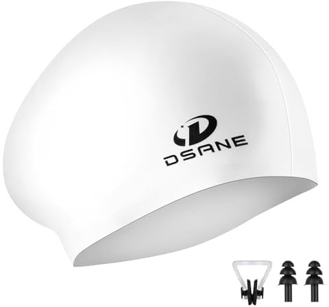 Silikon-Badekappe für langes Haar, ergonomisches 3D-Design, Silikon-Badekappe für Damen, Kinder, Herren, Erwachsene, Jungen, Mädchen, mit Ohrstöpsel und Nasenklammer