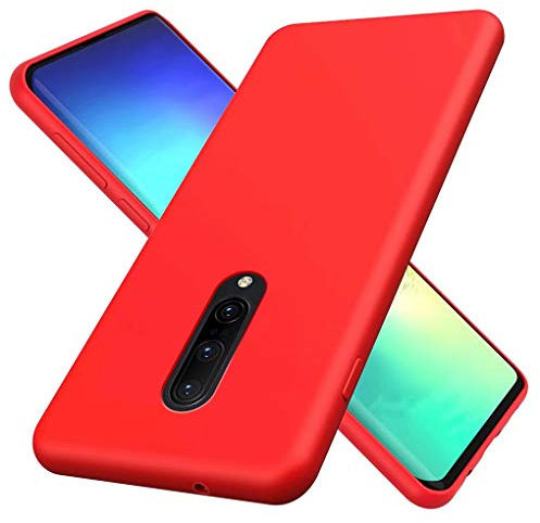 NiaCoCo Coque OnePlus 7 Pro Ultra Mince Antichoc Silicone Liquide Gel Doux Microfibre Caoutchouc Rayures Rouge