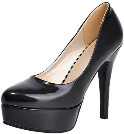 MISSUIT Damen Lack Plateau High Heels Stiletto Pumps 12cm Absatz Round Toe Geschlossen Schuhe(Schwarz,35)