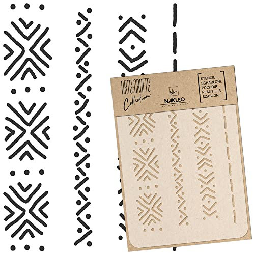 NAKLEO Malschablone für Handwerk A5 15x21cm, Schlammtuch Afrikanisch Boho Muster, Wiederverwendbare Kunststoff DIY & Scrapbooking Zeichenschablone, Decoupage Kunst Vorlage, Wand Stoff Möbel Holz