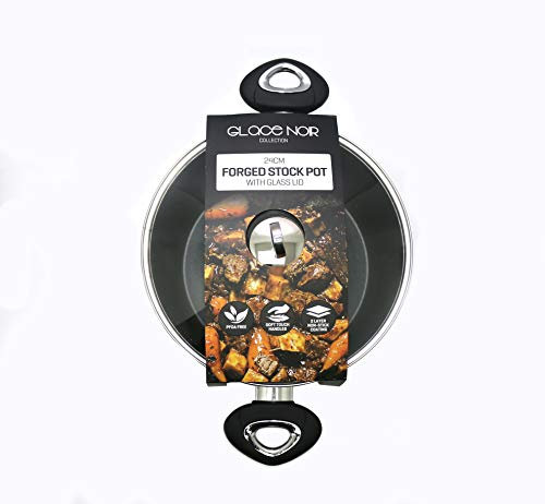 Daewoo CKW2275 Glace Noir 24cm Forged Black Casserole with Glass Lid and Ceramic Non-Stick Coating, Suitable for Gas, Electric and Induction Cooking, Sturdy Soft Touch Handles, Aluminium