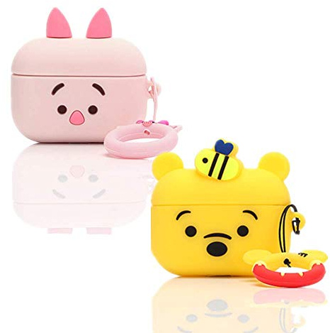 YIGEYI Silikon Hülle Kompatibel mit Airpods Pro Funny Cute 3D Cartoon Case Cover[2er Pack][DSN Zeichentrickserie] (Winnie/Piglet)