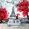 Papier Peint Panoramique 3D,Amoureux à Paris rouge - Autocollant Mural Pour Salon Chambre À Coucher Couloir Moderne Espace Visuel De Paysage Naturel Murale 350x256 cm - 7 lés