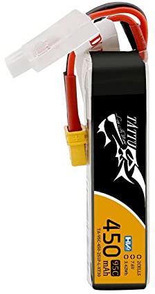 TATTU 450mAh 7.6V Haute Tension 95C 2SLipo Battery Pack with XT30 Plug - Long Pack for Small Drones