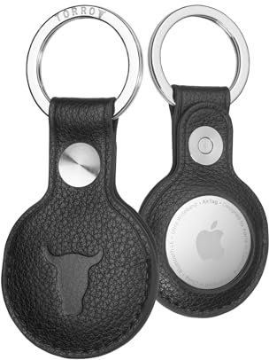 TORRO Portachiavi in ​​pelle compatibile con portachiavi AirTag - Porta AirTag in vera pelle con chiusura in metallo spazzolato (Nero)