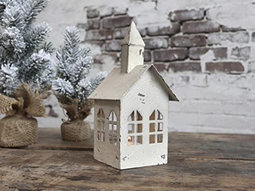 Chic Antique Lichterhaus Kirche Antik Messing 20 cm hoch Weihnachten Advent (Creme)