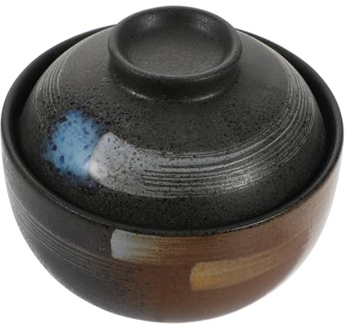 Bol en Céramique avec Couvercle Traditionnel de Style de Style Bol Ramen Soupe de Nouilles Bol de Riz avec Couvercle ( Noir )