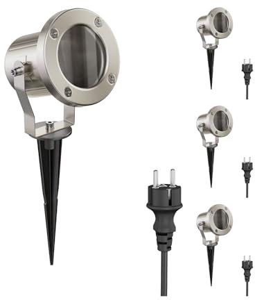 ledscom.de Foco de jardín de 4 LED MIBU con pincho de suelo para exteriores, acero inoxidable, sin bombilla