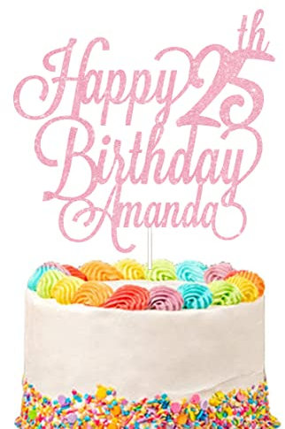 Personalised Happy Birthday Glitter Cake Topper Customised with Any Name & Any Age Party Cake Decoration for 1st 10th 13th 16th 18th 20th 21st 30th 40th 50th 60th 70th 80th (Pink)