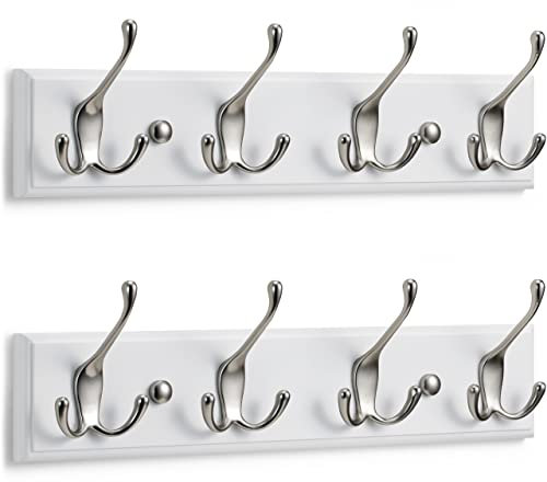 LARHN Garderobenhaken Weiß (2 Stück) - Garderobenleiste Weiß mit 4 Haken in Nickel Matt - 42 cm - Kleiderhaken Wand - Wandgarderobe für Flure, Garderoben, Schlafzimmer und Badezimmer
