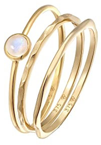 Elli Ring Damen Solitär Basic Filigran 3er Set mit Mondstein in 375 Gelbgold
