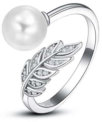 Geburtsstein Damen Verstellbarer Ring 925 Sterling silber Feder ring Birthstone Schmuck Geburtstag Geschenk für Frauen Mädchen (O-Perlen Ring)