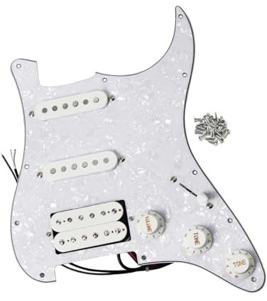 FLEOR Alnicov Geladen Vorverdrahtet Pickguard Satz SSH Alnico Dual Rail Humbucker für ST E-Gitarre Ersatz Weiße Perle