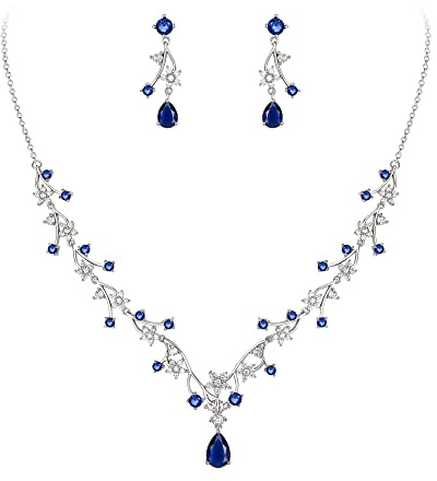 EVER FAITH Schmuck Set Wunderschönes Hochzeitsfür die Braut weiße Tropfen runde Zirconia Blumen Cluster Reben Halsketten und Ohrringe