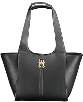 Tommy Hilfiger Schwarze Handtasche aus Polyurethan, Schwarz, Einheitsgröße