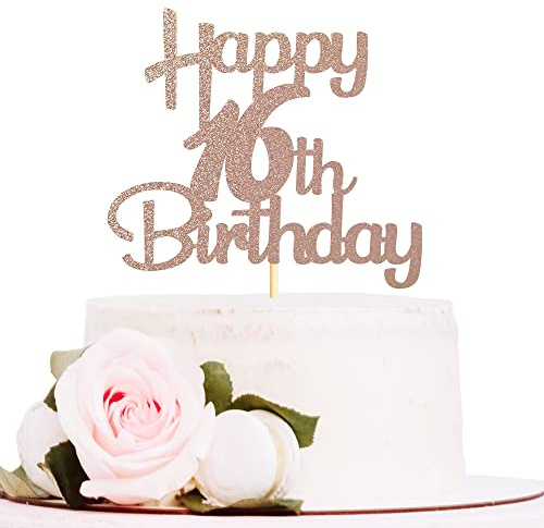 Sotpot 1PC 16th Birthday Cake Topper Rose Gold Glitter 16th Birthday Cake Decorations for 16th Birthday Anniversary Party Supplies