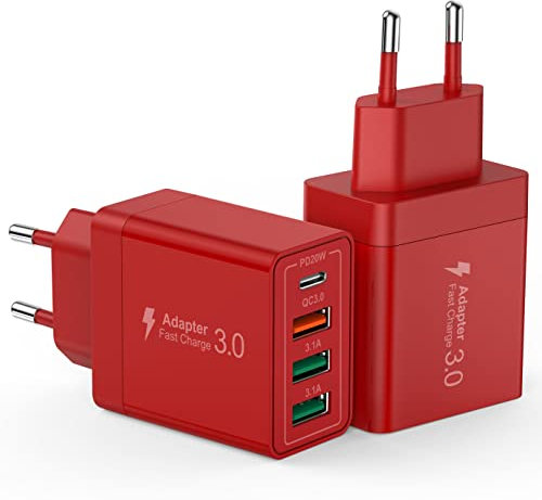USB C Ladegerät, 40W 2er-Pack 4 Port SchnellLadegeräte, USB C Adapter für iPhone 11/12/13/14/Pro Max, XS/XR/X, Samsung Galaxy S23 Ultra/S22 Ultra, Google, Tablet, USB C Handy Netzteil