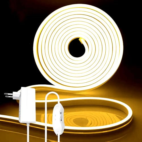 iNextStation LED Strip 5M, 12V Warmweiss Neon LED Streifen 3000K Dimmbar Wasserdicht Flexibel Neon Led Silikon Leiste Lichtband für Schlafzimmer Innen Aussenbereich Heim Küche Wohnzimmer Deko