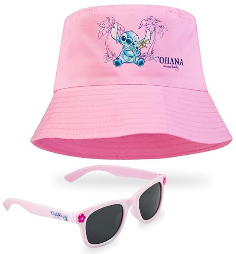 Disney Stitch Outdoor Hut mit Passender Sonnenbrille Kinder Größe, Anti-UV Shades + Sonnenhut Kinder, Langlebig Kinder Sonnenhut mit Innenschweißband, für 5-12 Jahre (Rosa)