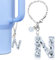 Vmini Accesorios de vaso compatibles con vaso Stanley con asa, cadena de botella de agua para taza Stanley de 40 onzas con letra brillante y dije de purpurina, bonita letra para accesorios de taza