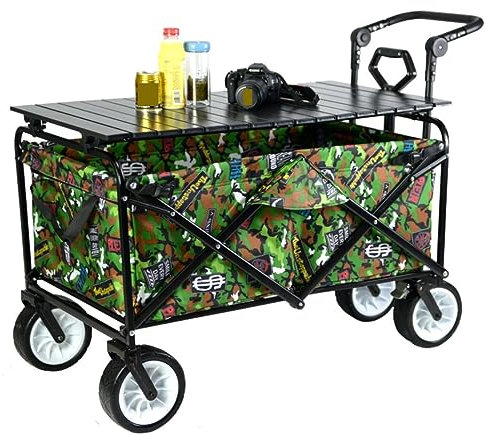 IRYZE Bollerwagen Faltbar Klappbarer Mehrzweckwagen Für Den Außenbereich, Zusammenklappbarer Wagenwagen, Mehrzweck-Gartenwagen Mit Tisch-Campingwagen Auf Rädern Gartenwagen (Color : A)