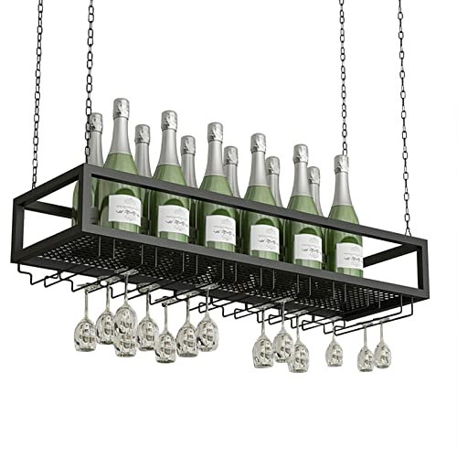NZpost Weinregal, Deckenregal für Weingläser, Weinregal mit Leitplanke, Weinflaschenhalter mit Kette, Hängeregale (60 x 25 x 21 cm)