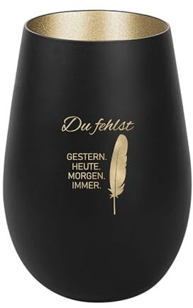 Der-Porzellan-Laden Windlicht mit Gravur Du fehlst Gestern Heute Morgen Immer, Schwarz Gold, Teelichthalter aus Glas mit Spruch, Tischdeko modern