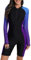Halcurt Damen Langarm Badeanzug mit BH Rash Guard UPF 50+ Reißverschluss Schwimmshirt Surf UV Shirt Bademode Badeshirt M