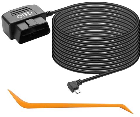 CERRXIAN 11,5 Fuß Micro OBD Stromkabel, Stromkabel für Micro Dashcam 90 Grad nach links drehbar, 24-Stunden-Überwachung/ACC-Modus (Micro L)