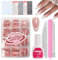 French False Nails Kit, 240Pcs Almond Press On Nails with Stickers, Medium Long False Nails With Glue Acrylic Fake Nails 12 Sizes Stick On Nails For Women French Tip Gift for Girls (Almond)