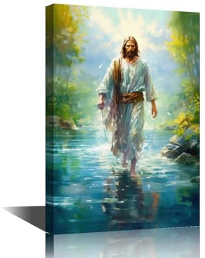 Wandschmuck God Jesus, religiöser Glaube, Wanddekoration für Wohnzimmer, Jesus geht auf Wasser, Wandgemälde, 3 Stück, Leinwand, Heimdekoration, Kunstwerk, Giclée-Holzrahmen, gespannt, fertig zum