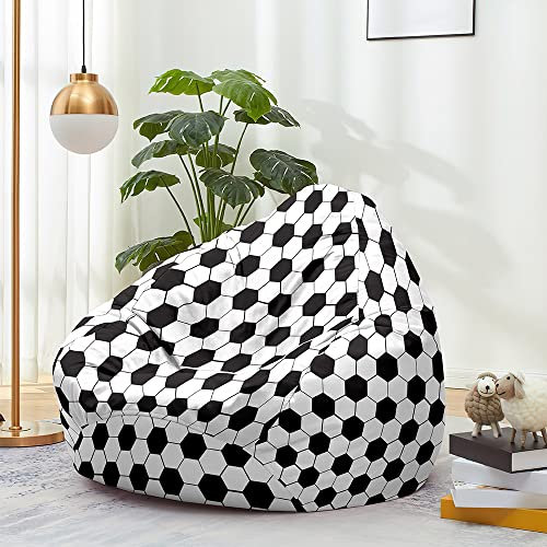 Odot Bean Bag No Filler, 3D Football Print Soft Gaming Bean Bag Chair, Washable Bean bag Cover for Adult Teenagers Outdoor Livingroom Garden Bedroom Playroom Dorm (90x110cm,Black White)