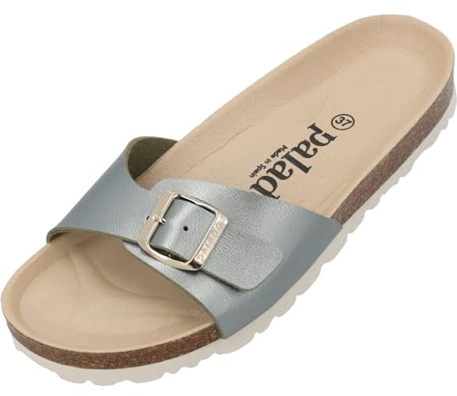 Palado Pantoletten Damen Malta BE Metallic – gefertigt aus pflegeleichtem, glänzendem Material Veloursleder-Decksohle – eleganter Look – Weichfußbett Olive UK6 - EU39